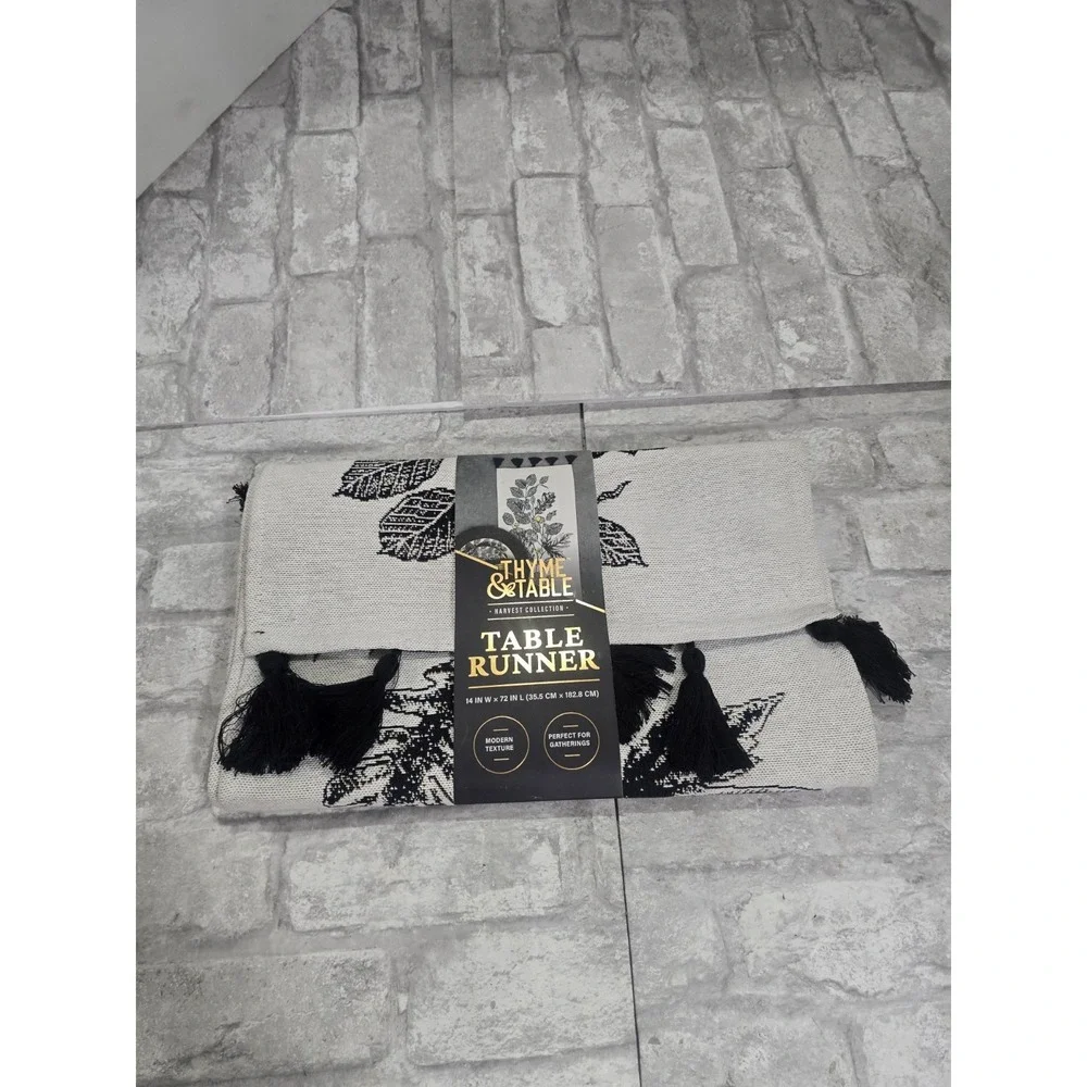 Thyme & Table Harvest Collection Table Runner Black & White 14in W 72in L ~ New